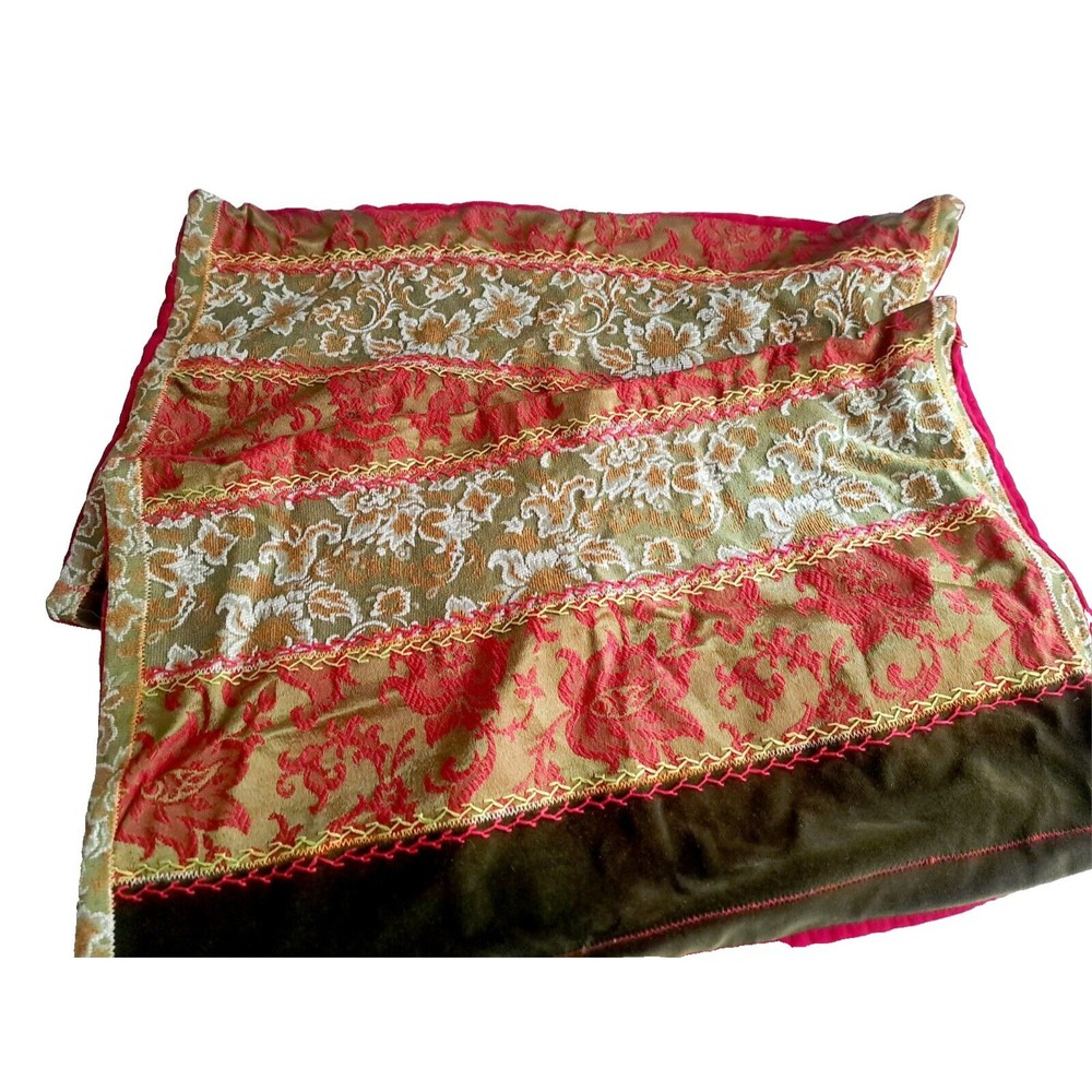 Custom‎ Vintage Pair TAPESTRY Velvet Floral Pillow Cover Appx. 27'x16' Red, Gold